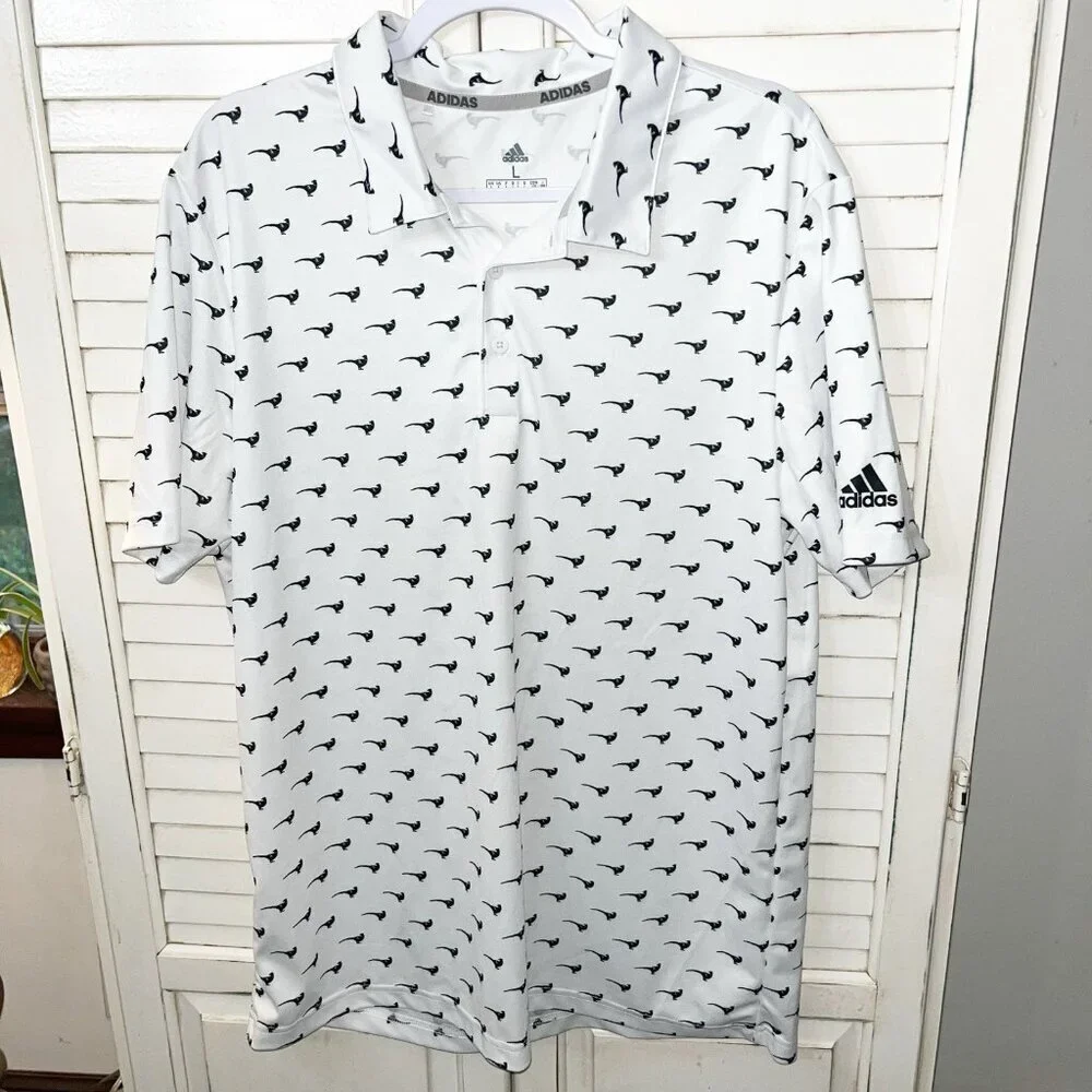 Adidas Men's Golf Polo Performance Shirt Graphic Print Size White Large